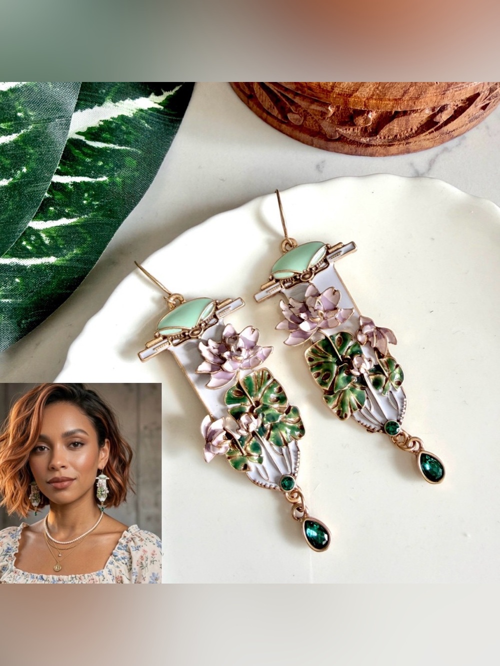Floral Enamel Earrings Vintage Style Flower Garden Baroque Boho Jewelry Gift NEW
